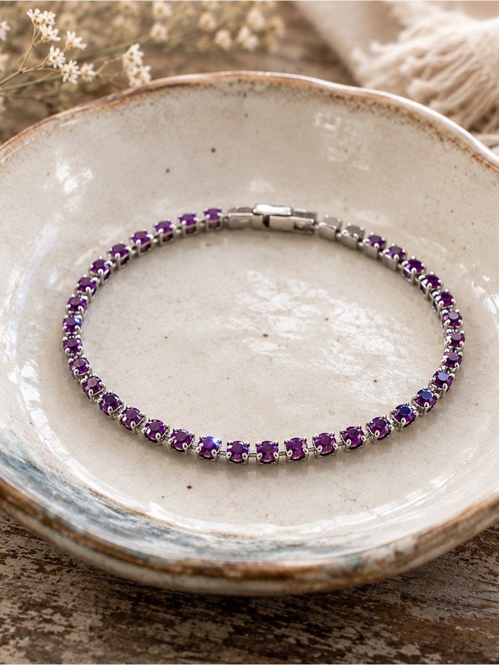 Handcrafted bracelet with sparkly amethyst Swarovski crystal